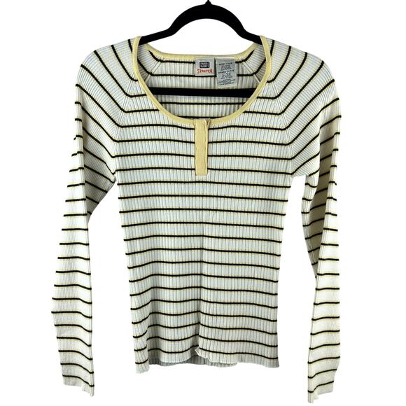 Vintage Y2K Faded Glory Yellow Striped Henley – Long Sleeve, Size Small - Picture 2 of 7